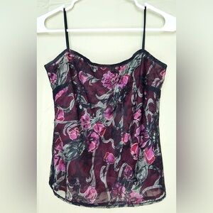 ICB Cami Black Lace Top Floral Lined Sleeveless Spaghetti Strap Women’s 00 EUC